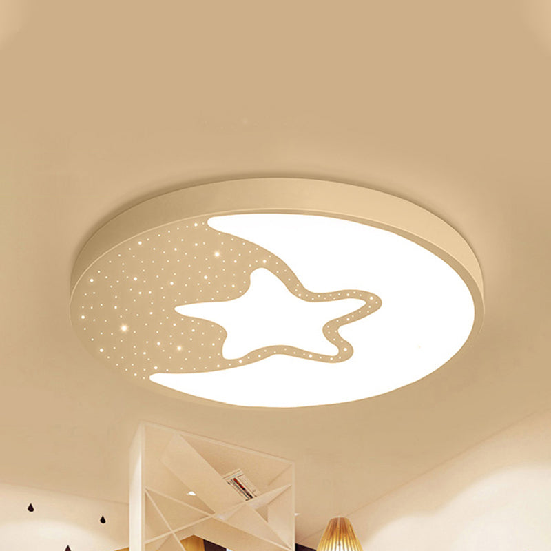 Starry Kid Bedroom Flush Ceiling Light with Crescent Metal Lovely LED Ceiling Fixture in White Clearhalo 'Ceiling Lights' 'Close To Ceiling Lights' 'Close to ceiling' 'Flush mount' Lighting' 190293