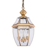 3 Bulbs Lantern Pendant Light Colonial Gold Clear Glass Chandelier Lamp for Hallway Gold Clearhalo 'Ceiling Lights' 'Chandeliers' 'Glass shade' 'Glass' Lighting' 1902935