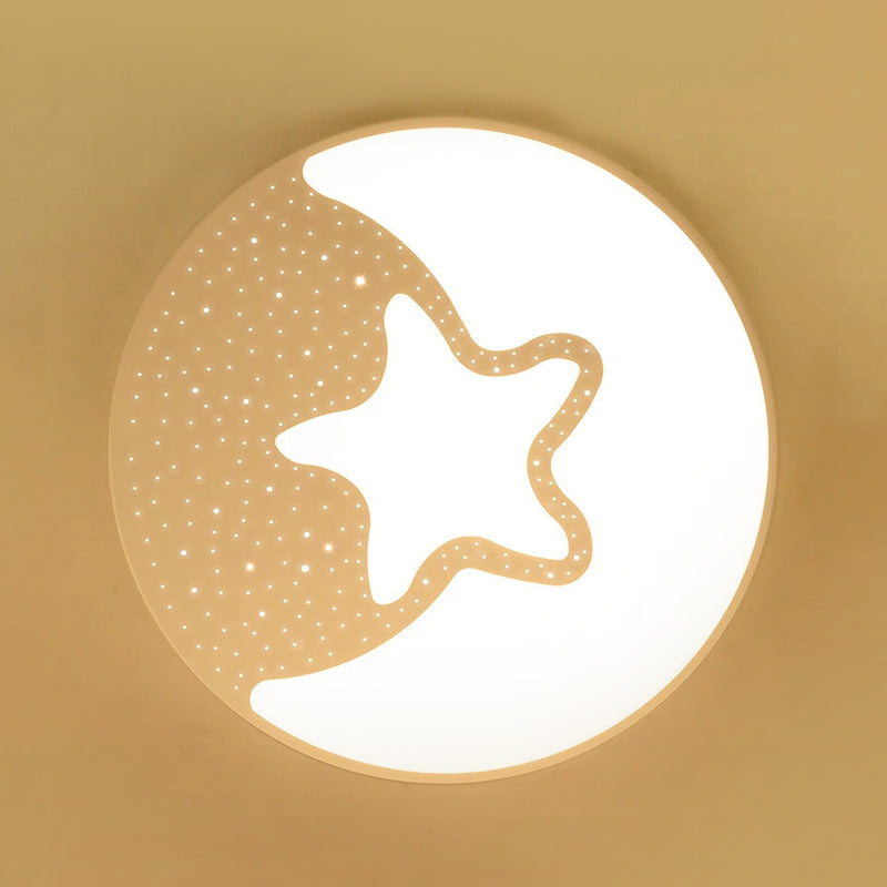 Starry Kid Bedroom Flush Ceiling Light with Crescent Metal Lovely LED Ceiling Fixture in White Clearhalo 'Ceiling Lights' 'Close To Ceiling Lights' 'Close to ceiling' 'Flush mount' Lighting' 190299