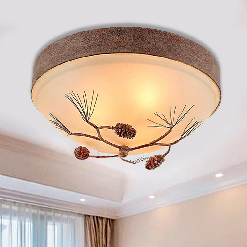 Beige 3 Lights Ceiling Mount Traditional Frosted Glass Drum Flush Light Fixture for Bedroom Clearhalo 'Ceiling Lights' 'Close To Ceiling Lights' 'Close to ceiling' 'Flush mount' Lighting' 1903007