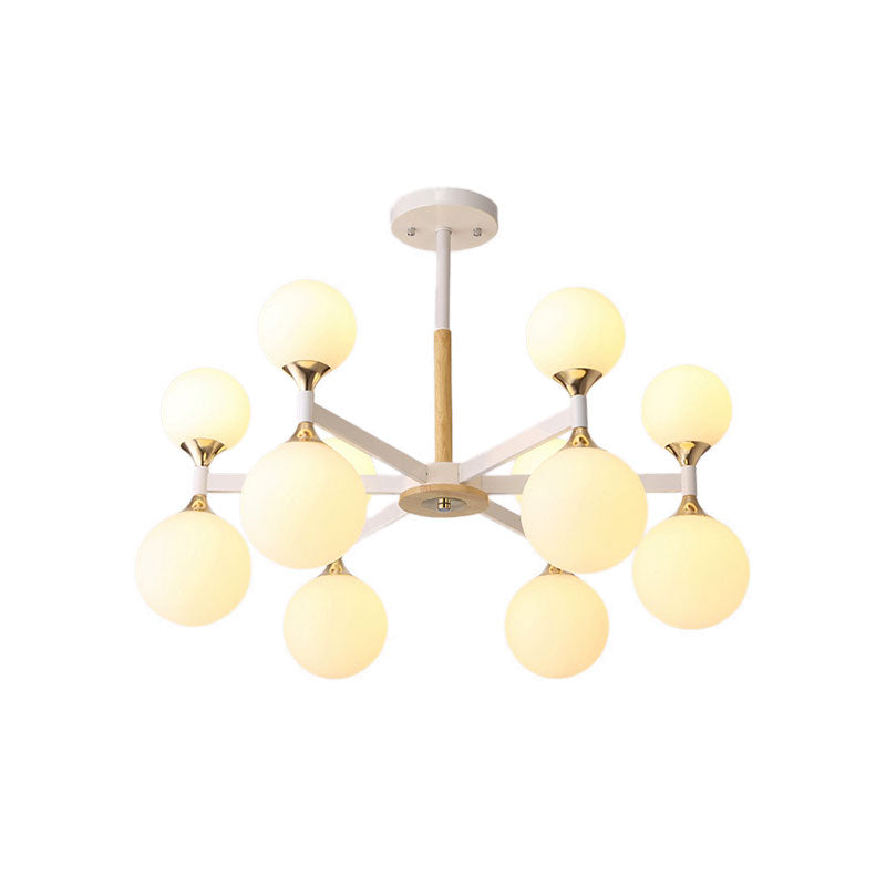 6/12-Light Glass Ball Hanging Chandelier Wood and Metal Body Pendant Lamp for Restaurant Clearhalo 'Ceiling Lights' 'Chandeliers' 'Glass shade' 'Glass' 'Modern Chandeliers' 'Modern' Lighting' 190302