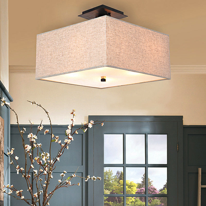 4 Lights Ceiling Light Classical Rectangle Fabric Semi Flush Mount Lighting in White for Living Room Clearhalo 'Ceiling Lights' 'Close To Ceiling Lights' 'Close to ceiling' 'Semi-flushmount' Lighting' 1903021