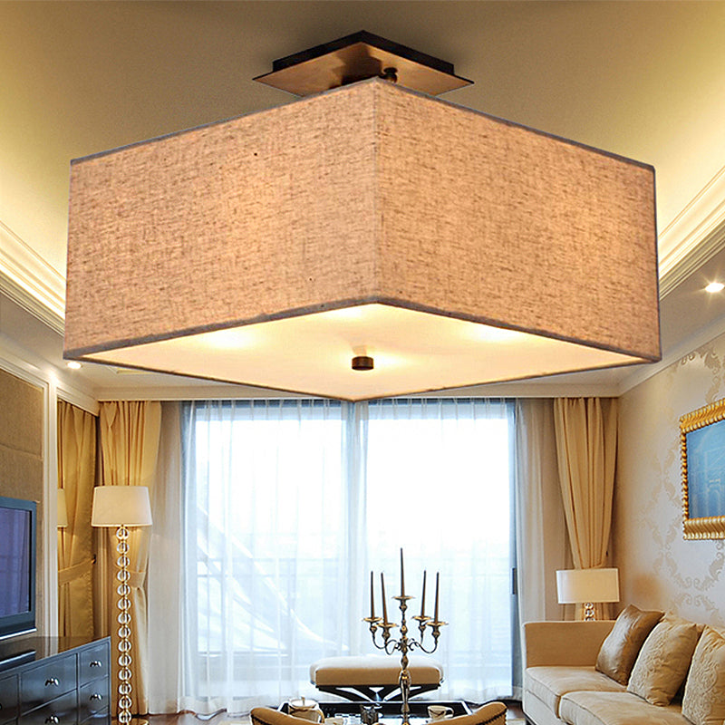 4 Lights Ceiling Light Classical Rectangle Fabric Semi Flush Mount Lighting in White for Living Room Clearhalo 'Ceiling Lights' 'Close To Ceiling Lights' 'Close to ceiling' 'Semi-flushmount' Lighting' 1903022