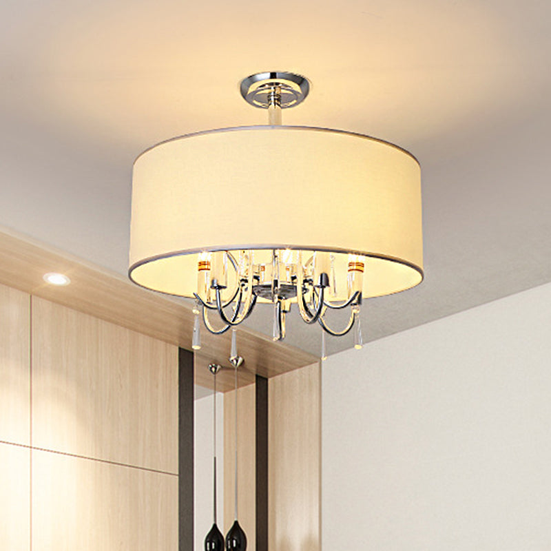 5 Lights Paper Semi Flush Light Traditional White Drum Bedroom Ceiling Mounted Fixture Clearhalo 'Ceiling Lights' 'Close To Ceiling Lights' 'Close to ceiling' 'Semi-flushmount' Lighting' 1903025