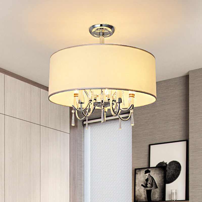 5 Lights Paper Semi Flush Light Traditional White Drum Bedroom Ceiling Mounted Fixture Clearhalo 'Ceiling Lights' 'Close To Ceiling Lights' 'Close to ceiling' 'Semi-flushmount' Lighting' 1903026