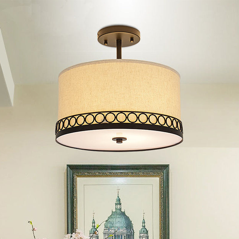 White Drum Semi Mount Lighting Traditional Fabric 5 Lights Living Room Ceiling Lamp Clearhalo 'Ceiling Lights' 'Close To Ceiling Lights' 'Close to ceiling' 'Semi-flushmount' Lighting' 1903028