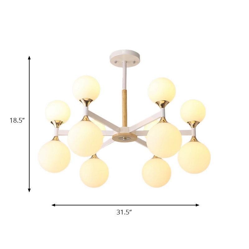 6/12-Light Glass Ball Hanging Chandelier Wood and Metal Body Pendant Lamp for Restaurant Clearhalo 'Ceiling Lights' 'Chandeliers' 'Glass shade' 'Glass' 'Modern Chandeliers' 'Modern' Lighting' 190303