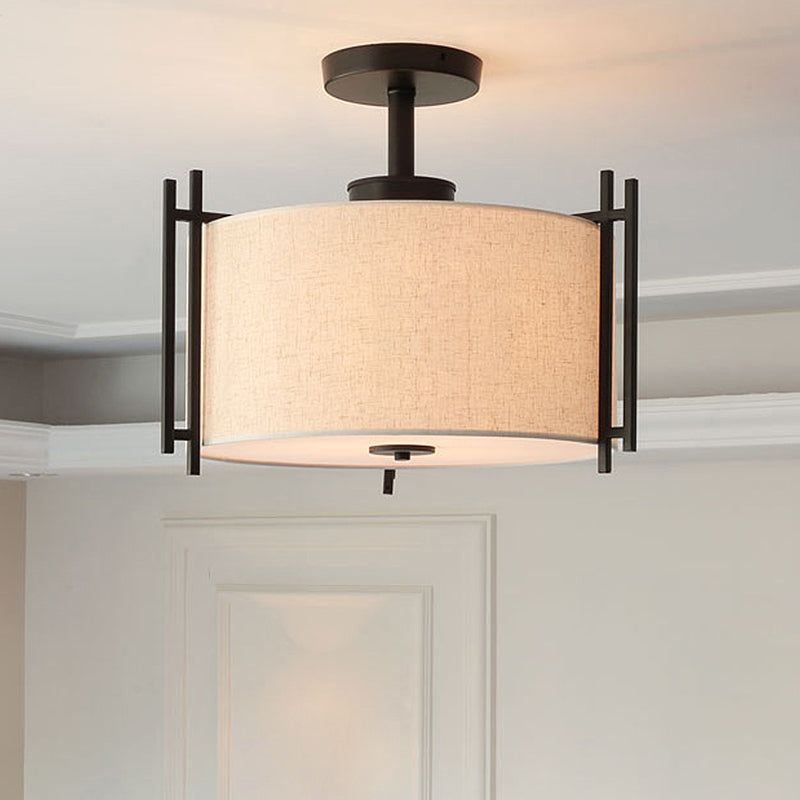 1 Light Drum Semi Flush Light Traditional Flaxen Fabric Ceiling Mounted Fixture for Living Room Clearhalo 'Ceiling Lights' 'Close To Ceiling Lights' 'Close to ceiling' 'Semi-flushmount' Lighting' 1903031