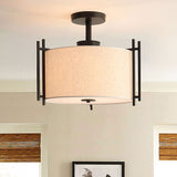 1 Light Drum Semi Flush Light Traditional Flaxen Fabric Ceiling Mounted Fixture for Living Room Clearhalo 'Ceiling Lights' 'Close To Ceiling Lights' 'Close to ceiling' 'Semi-flushmount' Lighting' 1903032