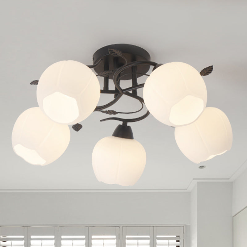 1 Light Globe Semi Flush Light Traditional White Glass Ceiling Mounted Fixture for Living Room Clearhalo 'Ceiling Lights' 'Chandeliers' 'Close To Ceiling Lights' 'Close to ceiling' 'Glass shade' 'Glass' 'Semi-flushmount' Lighting' 1903040