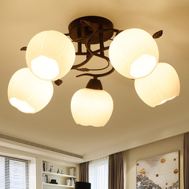 1 Light Globe Semi Flush Light Traditional White Glass Ceiling Mounted Fixture for Living Room Clearhalo 'Ceiling Lights' 'Chandeliers' 'Close To Ceiling Lights' 'Close to ceiling' 'Glass shade' 'Glass' 'Semi-flushmount' Lighting' 1903041