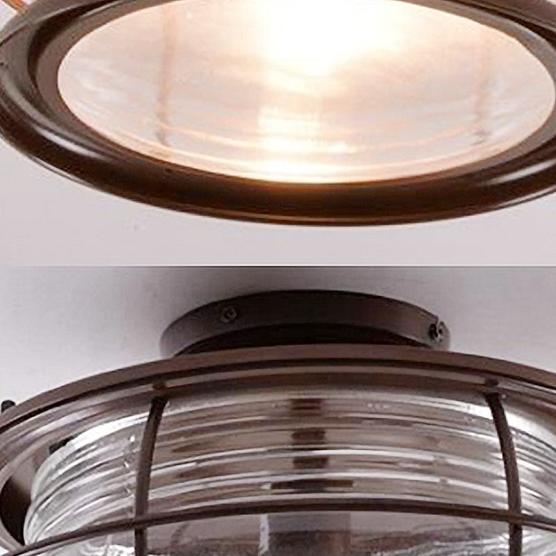 Caged Metal Semi Mount Lighting Classic 1 Light Living Room Ceiling Light in Dark Coffee Clearhalo 'Ceiling Lights' 'Close To Ceiling Lights' 'Close to ceiling' 'Semi-flushmount' Lighting' 1903049