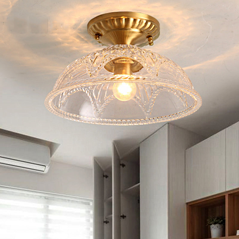 1 Light Ceiling Lighting Classic Dome Crystal Semi Flush Mount Light in Brass for Living Room Clearhalo 'Ceiling Lights' 'Close To Ceiling Lights' 'Close to ceiling' 'Semi-flushmount' Lighting' 1903052