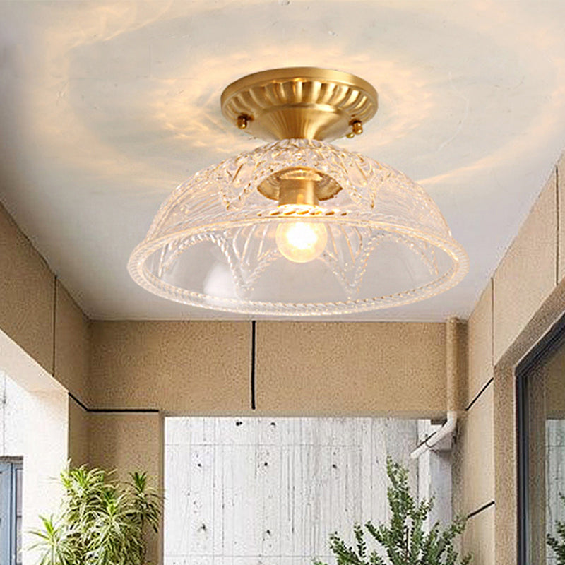 1 Light Ceiling Lighting Classic Dome Crystal Semi Flush Mount Light in Brass for Living Room Clearhalo 'Ceiling Lights' 'Close To Ceiling Lights' 'Close to ceiling' 'Semi-flushmount' Lighting' 1903053