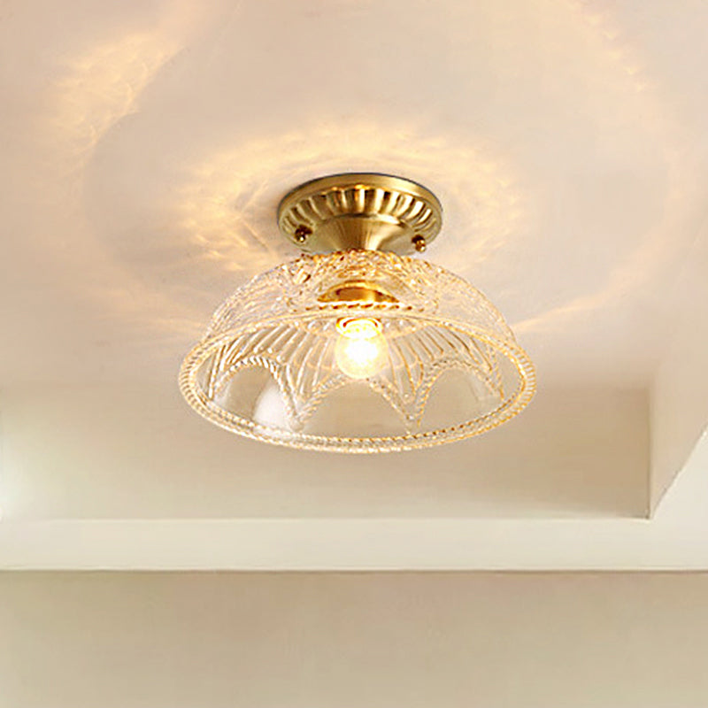 1 Light Ceiling Lighting Classic Dome Crystal Semi Flush Mount Light in Brass for Living Room Clearhalo 'Ceiling Lights' 'Close To Ceiling Lights' 'Close to ceiling' 'Semi-flushmount' Lighting' 1903054