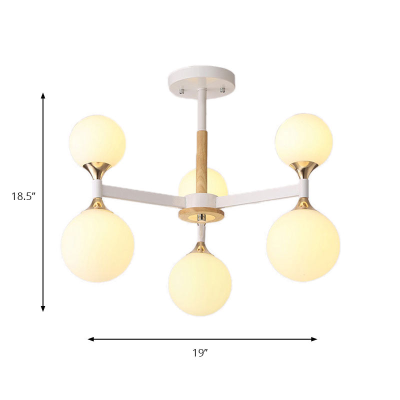 6/12-Light Glass Ball Hanging Chandelier Wood and Metal Body Pendant Lamp for Restaurant Clearhalo 'Ceiling Lights' 'Chandeliers' 'Glass shade' 'Glass' 'Modern Chandeliers' 'Modern' Lighting' 190307