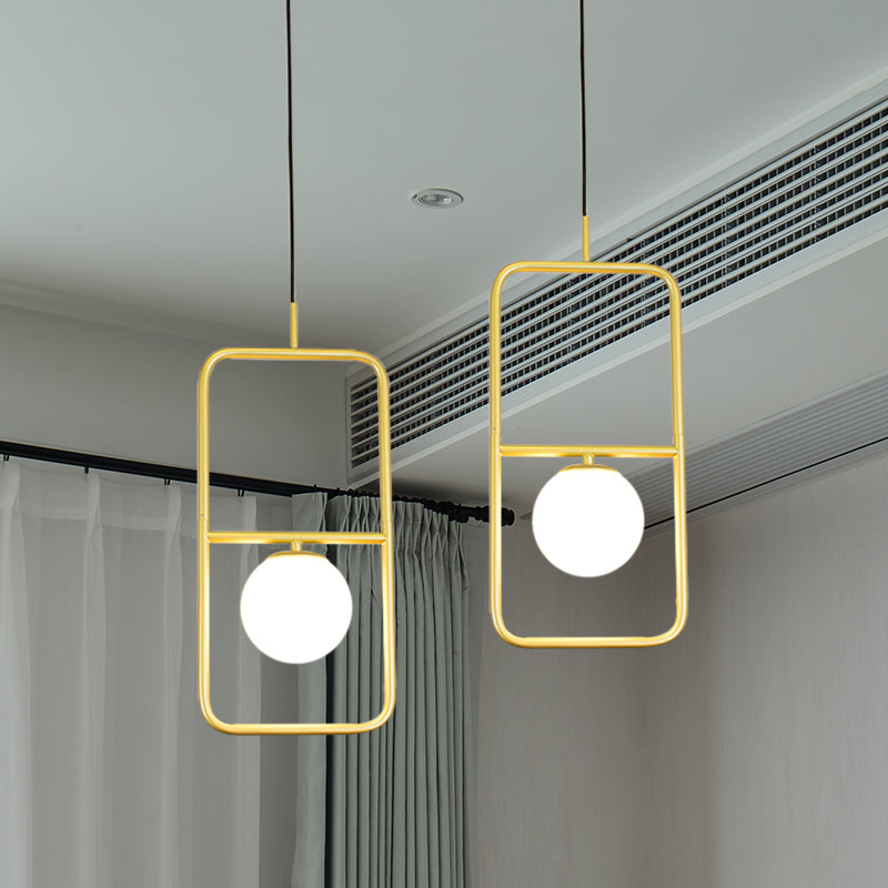 White Glass Globe Pendant Lamp with Rectangular Design Post Modernist 1/2 Lights Gold Led Hanging Light Fixture Clearhalo 'Ceiling Lights' 'Modern Pendants' 'Modern' 'Pendant Lights' 'Pendants' Lighting' 1903077