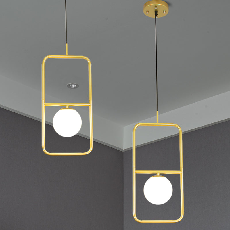 White Glass Globe Pendant Lamp with Rectangular Design Post Modernist 1/2 Lights Gold Led Hanging Light Fixture Clearhalo 'Ceiling Lights' 'Modern Pendants' 'Modern' 'Pendant Lights' 'Pendants' Lighting' 1903078