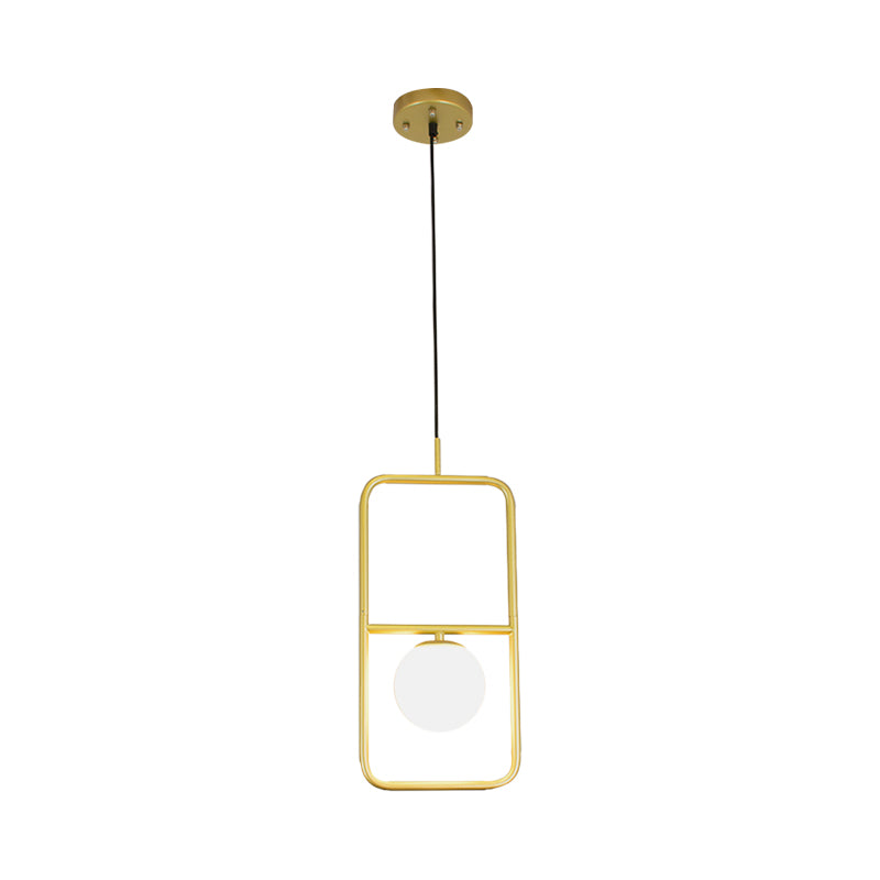 White Glass Globe Pendant Lamp with Rectangular Design Post Modernist 1/2 Lights Gold Led Hanging Light Fixture 1 Gold Clearhalo 'Ceiling Lights' 'Modern Pendants' 'Modern' 'Pendant Lights' 'Pendants' Lighting' 1903079