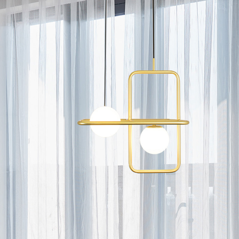 White Glass Globe Pendant Lamp with Rectangular Design Post Modernist 1/2 Lights Gold Led Hanging Light Fixture Clearhalo 'Ceiling Lights' 'Modern Pendants' 'Modern' 'Pendant Lights' 'Pendants' Lighting' 1903082