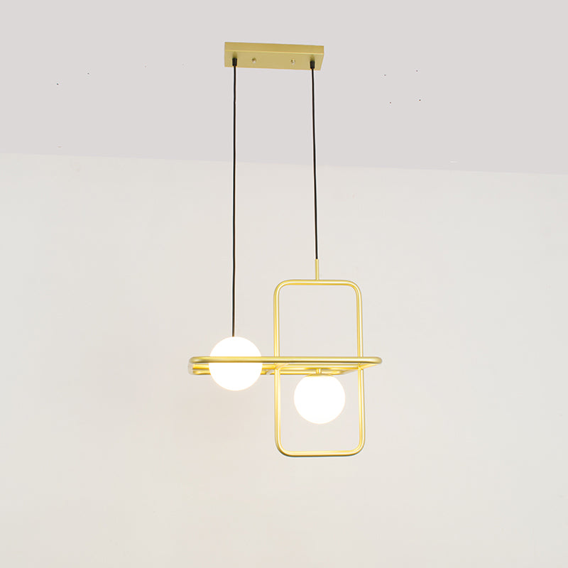 White Glass Globe Pendant Lamp with Rectangular Design Post Modernist 1/2 Lights Gold Led Hanging Light Fixture Clearhalo 'Ceiling Lights' 'Modern Pendants' 'Modern' 'Pendant Lights' 'Pendants' Lighting' 1903083