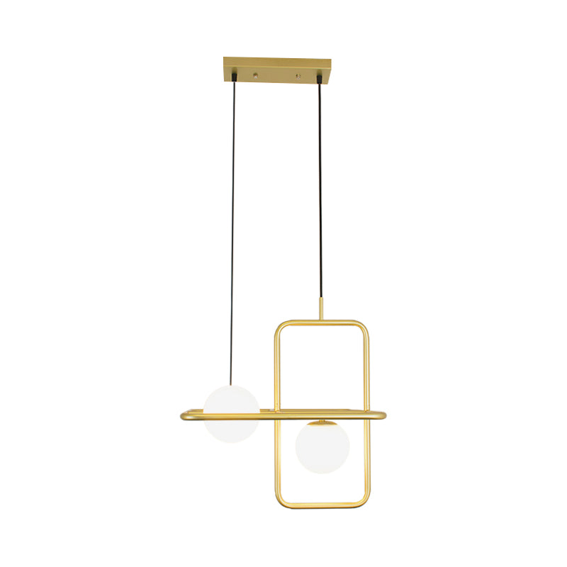 White Glass Globe Pendant Lamp with Rectangular Design Post Modernist 1/2 Lights Gold Led Hanging Light Fixture Clearhalo 'Ceiling Lights' 'Modern Pendants' 'Modern' 'Pendant Lights' 'Pendants' Lighting' 1903084