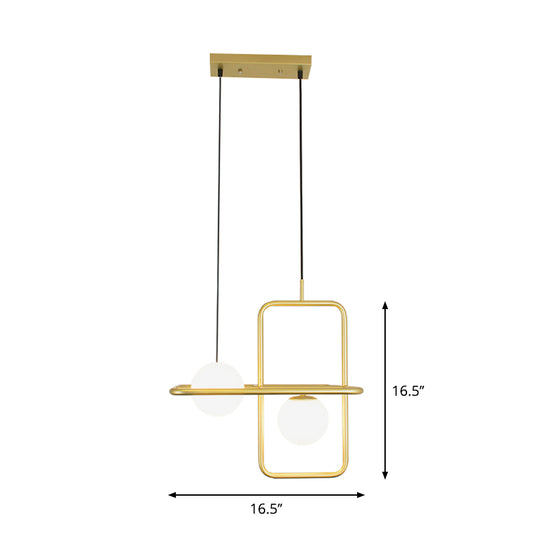 White Glass Globe Pendant Lamp with Rectangular Design Post Modernist 1/2 Lights Gold Led Hanging Light Fixture Clearhalo 'Ceiling Lights' 'Modern Pendants' 'Modern' 'Pendant Lights' 'Pendants' Lighting' 1903085