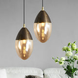 Post Modern Ellipsoid Suspension Pendant Clear/Amber Glass Led Dinging Room Ceiling Hung Light Clearhalo 'Ceiling Lights' 'Glass shade' 'Glass' 'Modern Pendants' 'Modern' 'Pendant Lights' 'Pendants' Lighting' 1903088