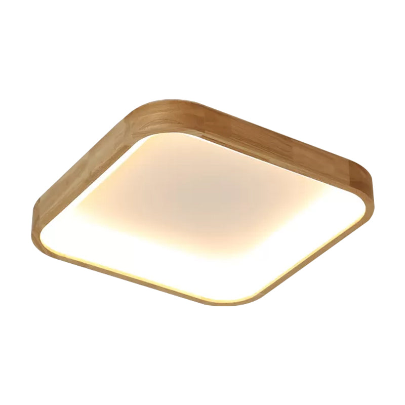 Minimalist LED Flush Ceiling Light 14.5"/18.5" W Wood Shade Beige Square Flush Lighting in Warm/White Light Clearhalo 'Ceiling Lights' 'Close To Ceiling Lights' 'Close to ceiling' 'Flush mount' Lighting' 1903104