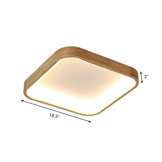 Minimalist LED Flush Ceiling Light 14.5"/18.5" W Wood Shade Beige Square Flush Lighting in Warm/White Light Clearhalo 'Ceiling Lights' 'Close To Ceiling Lights' 'Close to ceiling' 'Flush mount' Lighting' 1903106