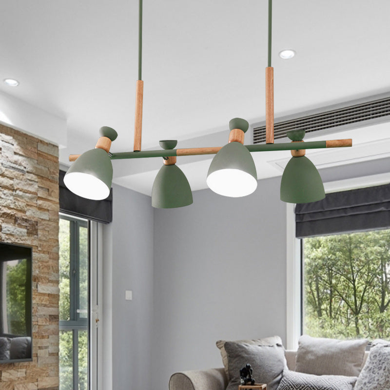 4-Light Tilt Shade Island Lighting Nordic Metal and Wood Hanging Lamp in Green/Grey/White Green Clearhalo 'Ceiling Lights' 'Island Lights' Lighting' 1903132