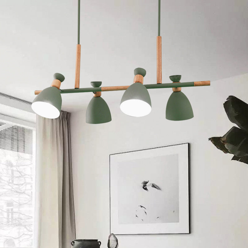 4-Light Tilt Shade Island Lighting Nordic Metal and Wood Hanging Lamp in Green/Grey/White Clearhalo 'Ceiling Lights' 'Island Lights' Lighting' 1903133