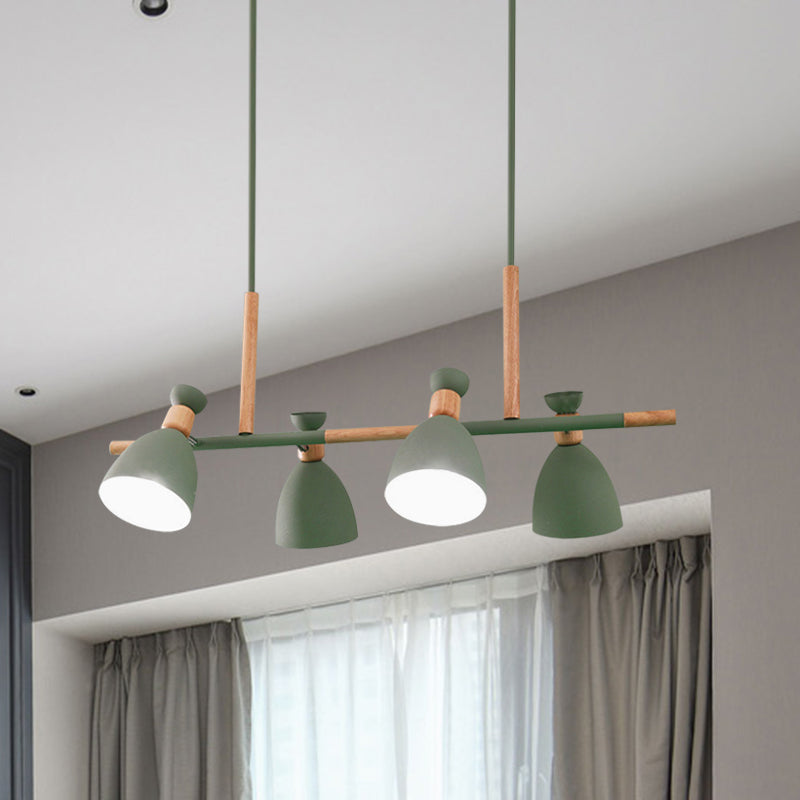 4-Light Tilt Shade Island Lighting Nordic Metal and Wood Hanging Lamp in Green/Grey/White Clearhalo 'Ceiling Lights' 'Island Lights' Lighting' 1903134