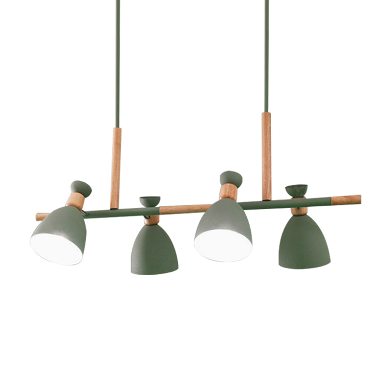 4-Light Tilt Shade Island Lighting Nordic Metal and Wood Hanging Lamp in Green/Grey/White Clearhalo 'Ceiling Lights' 'Island Lights' Lighting' 1903135