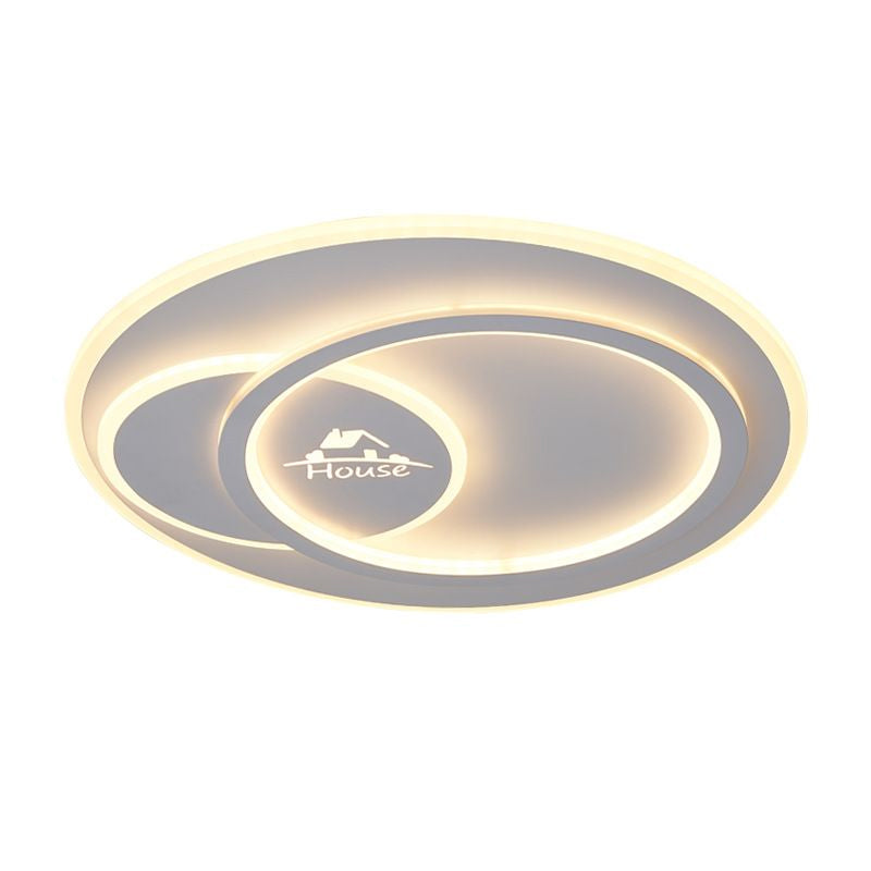 Acrylic Circular Ceiling Flush Mount Modern LED White Flushmount Lighting in Warm/White Light with House Pattern Clearhalo 'Ceiling Lights' 'Close To Ceiling Lights' 'Close to ceiling' 'Flush mount' Lighting' 1903322