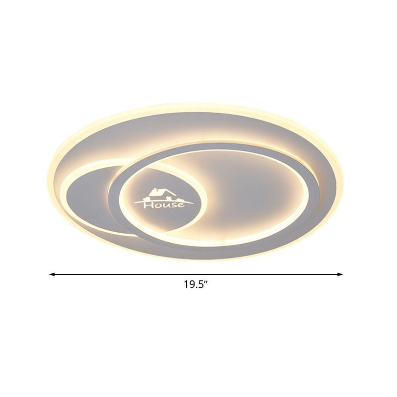 Acrylic Circular Ceiling Flush Mount Modern LED White Flushmount Lighting in Warm/White Light with House Pattern Clearhalo 'Ceiling Lights' 'Close To Ceiling Lights' 'Close to ceiling' 'Flush mount' Lighting' 1903324