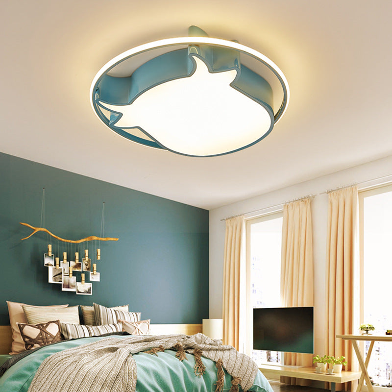 Ring Kid Bedroom Flush Ceiling Light with Ox Head Acrylic Animal Eye-Caring Ceiling Lamp Blue Clearhalo 'Ceiling Lights' 'Close To Ceiling Lights' 'Close to ceiling' Lighting' 1903384