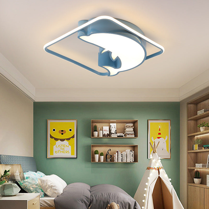 Square LED Ceiling Mount Light Animal Acrylic Ceiling Lamp with Dolphin for Boys Girls Bedroom Blue Clearhalo 'Ceiling Lights' 'Close To Ceiling Lights' 'Close to ceiling' Lighting' 1903388