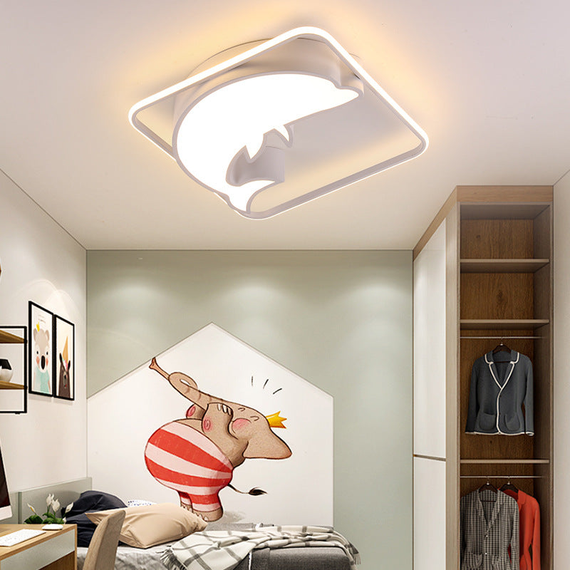 Square LED Ceiling Mount Light Animal Acrylic Ceiling Lamp with Dolphin for Boys Girls Bedroom White Clearhalo 'Ceiling Lights' 'Close To Ceiling Lights' 'Close to ceiling' Lighting' 1903391