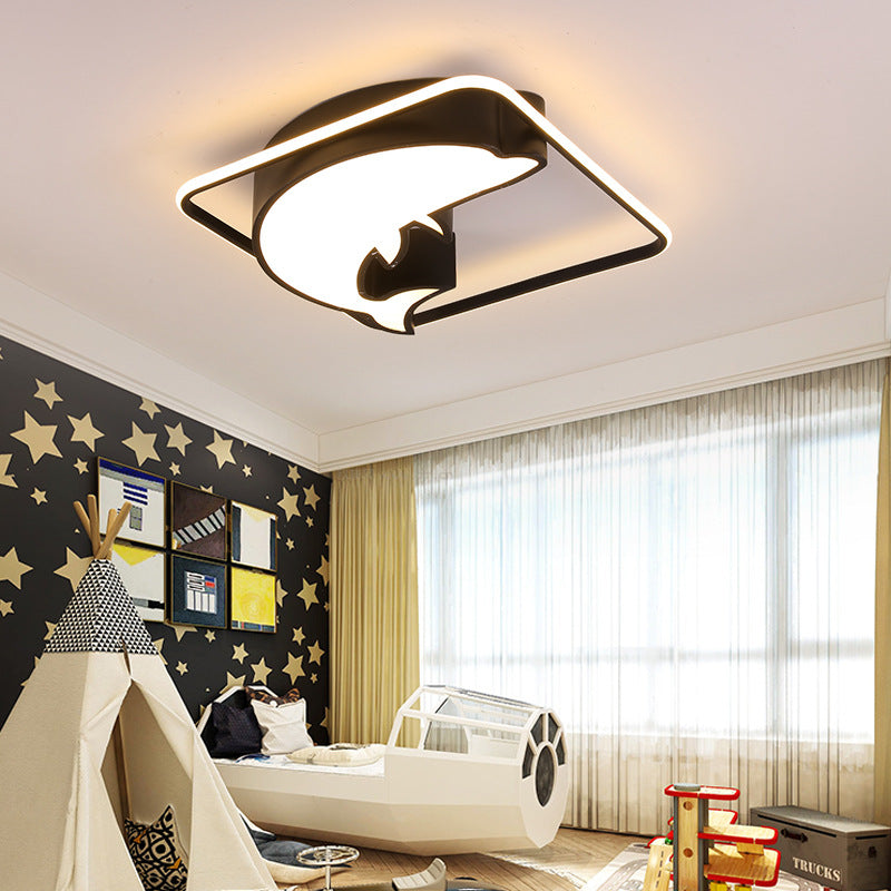 Square LED Ceiling Mount Light Animal Acrylic Ceiling Lamp with Dolphin for Boys Girls Bedroom Black Clearhalo 'Ceiling Lights' 'Close To Ceiling Lights' 'Close to ceiling' Lighting' 1903396