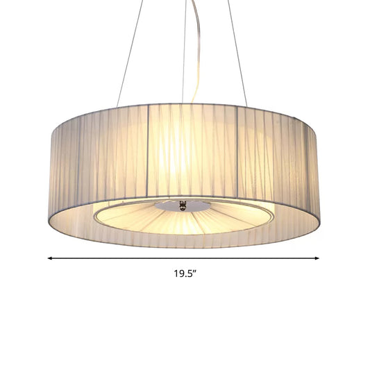 White Drum Pendant Lighting Nordic Fabric 3 Lights Living Room Chandelier, 18"/21.5"/25.5" Wide Clearhalo 'Ceiling Lights' 'Chandeliers' Lighting' options 1903400