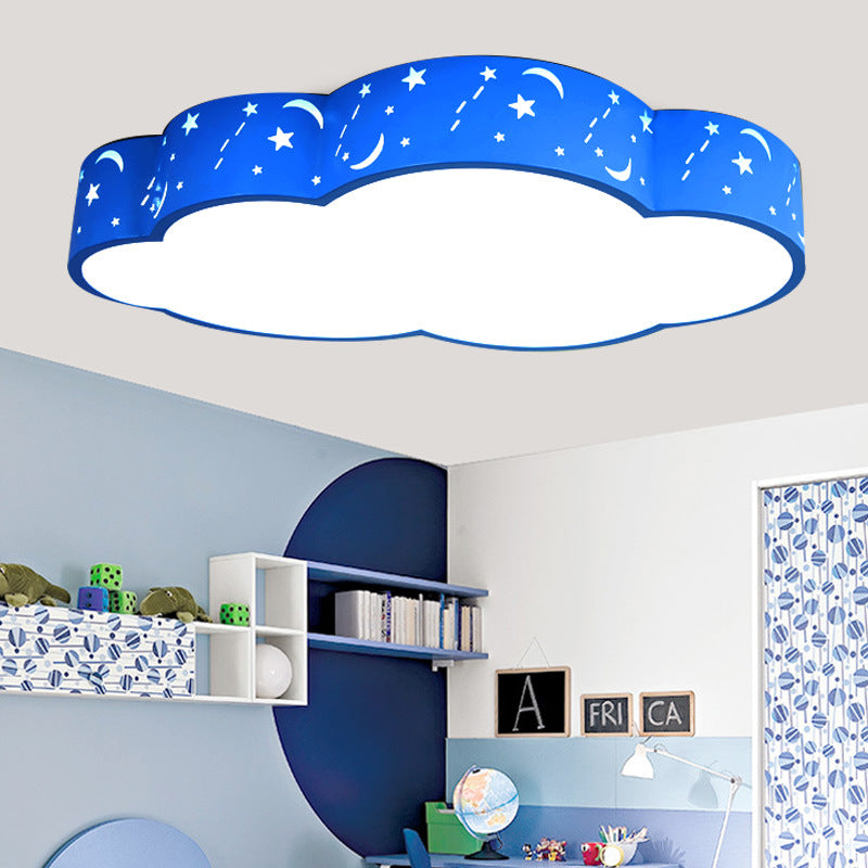 Hollow Cloud Kid Bedroom Ceiling Lamp Metal Acrylic Cartoon LED Ceiling Mount Light Blue Clearhalo 'Ceiling Lights' 'Close To Ceiling Lights' 'Close to ceiling' 'Flush mount' Lighting' 190344