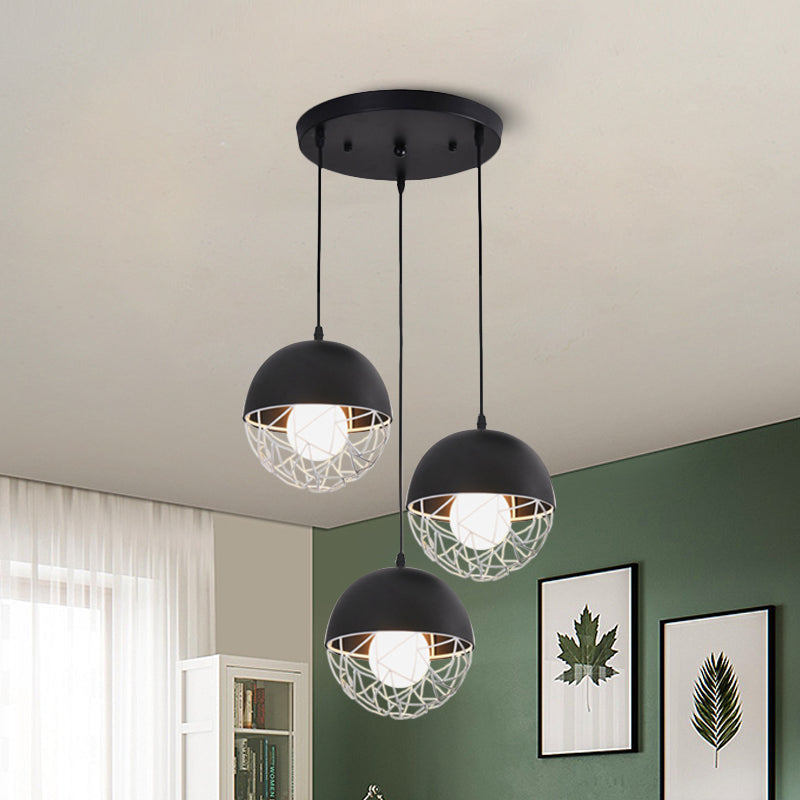 Milk Glass Sphere Cluster Pendant Modern 3 Lights White/Black Hanging Light with Round/Linear Canopy 3 Black Round Clearhalo 'Ceiling Lights' 'Close To Ceiling Lights' 'Glass shade' 'Glass' 'Modern Pendants' 'Modern' 'Pendant Lights' 'Pendants' Lighting' 1903477