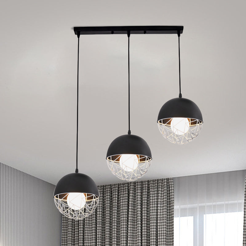 Milk Glass Sphere Cluster Pendant Modern 3 Lights White/Black Hanging Light with Round/Linear Canopy 3 Black Linear Clearhalo 'Ceiling Lights' 'Close To Ceiling Lights' 'Glass shade' 'Glass' 'Modern Pendants' 'Modern' 'Pendant Lights' 'Pendants' Lighting' 1903486