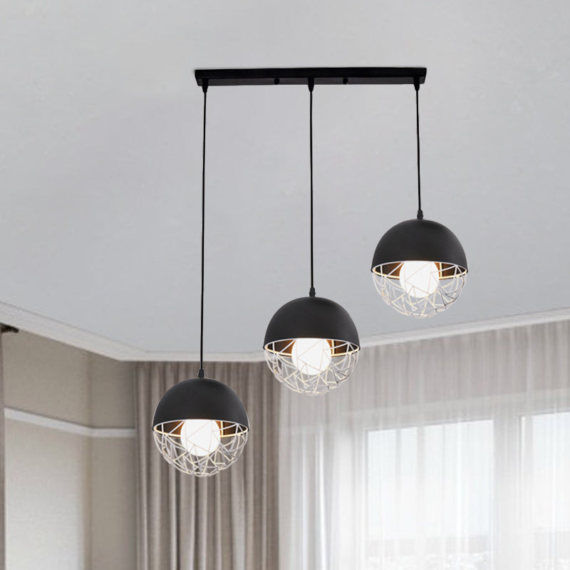 Milk Glass Sphere Cluster Pendant Modern 3 Lights White/Black Hanging Light with Round/Linear Canopy Clearhalo 'Ceiling Lights' 'Close To Ceiling Lights' 'Glass shade' 'Glass' 'Modern Pendants' 'Modern' 'Pendant Lights' 'Pendants' Lighting' 1903487