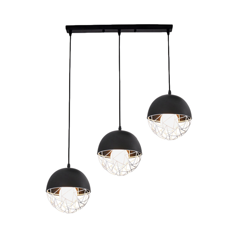 Milk Glass Sphere Cluster Pendant Modern 3 Lights White/Black Hanging Light with Round/Linear Canopy Clearhalo 'Ceiling Lights' 'Close To Ceiling Lights' 'Glass shade' 'Glass' 'Modern Pendants' 'Modern' 'Pendant Lights' 'Pendants' Lighting' 1903489