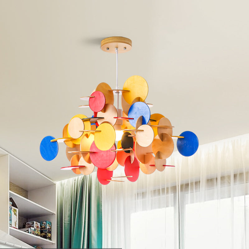 Puzzle Wooden Ceiling Pendant Nordic 1-Light Kid's Bedroom Hanging Lamp in Multicolor/Natural Color Clearhalo 'Ceiling Lights' 'Pendant Lights' 'Pendants' Lighting' 1903496