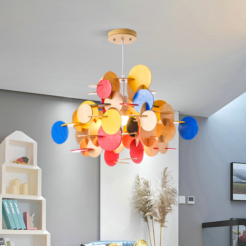 Puzzle Wooden Ceiling Pendant Nordic 1-Light Kid's Bedroom Hanging Lamp in Multicolor/Natural Color Clearhalo 'Ceiling Lights' 'Pendant Lights' 'Pendants' Lighting' 1903497