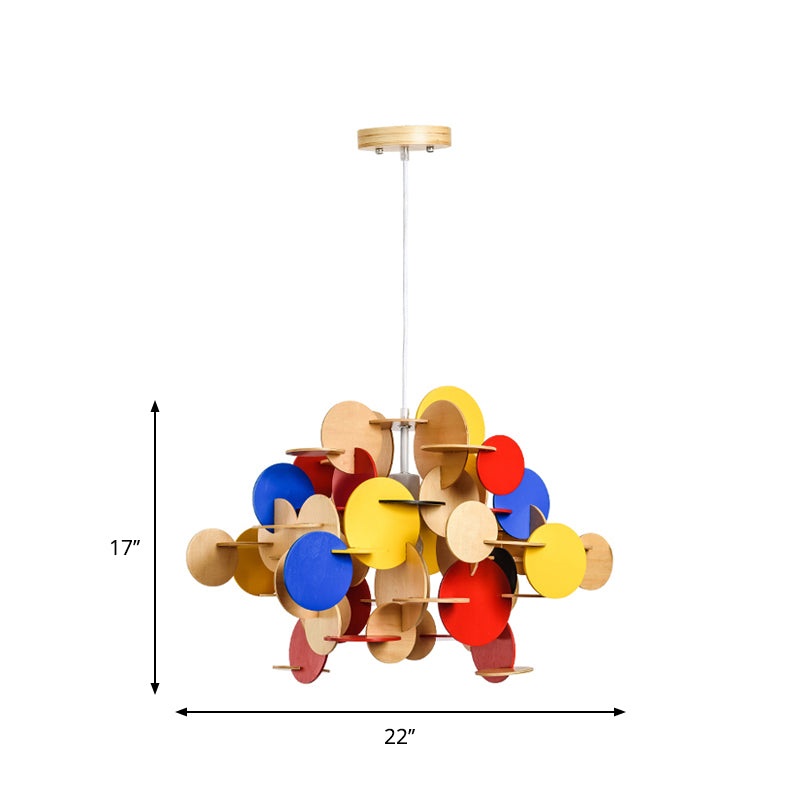 Puzzle Wooden Ceiling Pendant Nordic 1-Light Kid's Bedroom Hanging Lamp in Multicolor/Natural Color Clearhalo 'Ceiling Lights' 'Pendant Lights' 'Pendants' Lighting' 1903499