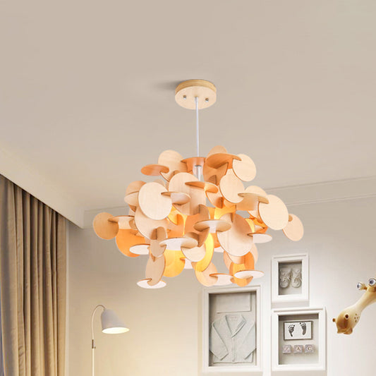 Puzzle Wooden Ceiling Pendant Nordic 1-Light Kid's Bedroom Hanging Lamp in Multicolor/Natural Color Clearhalo 'Ceiling Lights' 'Pendant Lights' 'Pendants' Lighting' 1903500